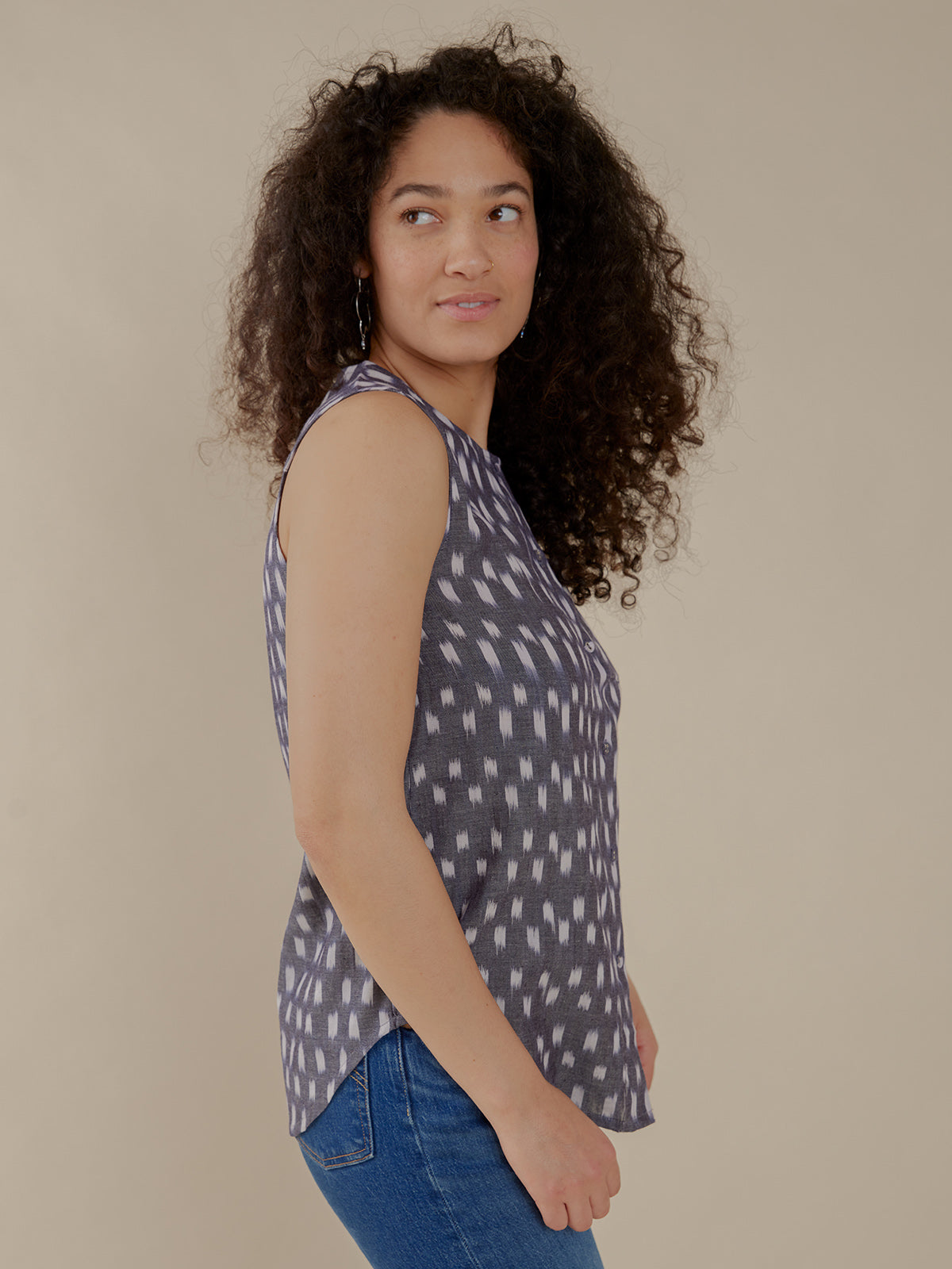 Eleni Sleeveless Tunic Top - Blue Ikat